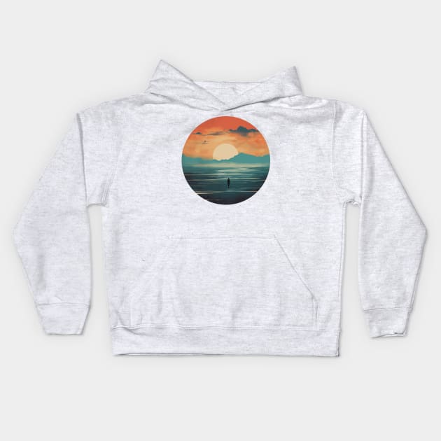 Romantic Sci-Fi Planet Lonely Wanderer Orange Sky Design Kids Hoodie by yambuto